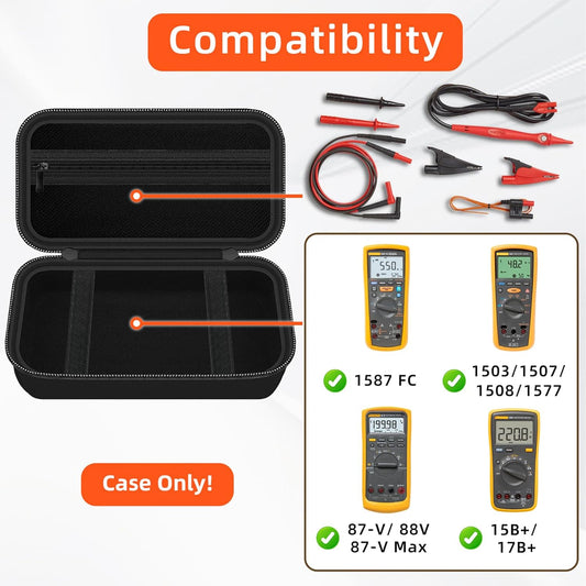 Carrying Case for Fluke1587 FC/ 87-V/ 87V Max/ 88V/ 15B+/ 17B+/ 1503/1507/1508/1577/3000 FC Multimeter Testers and Accessories, Multimeter Storage Bag Organizer Box (Case Only)