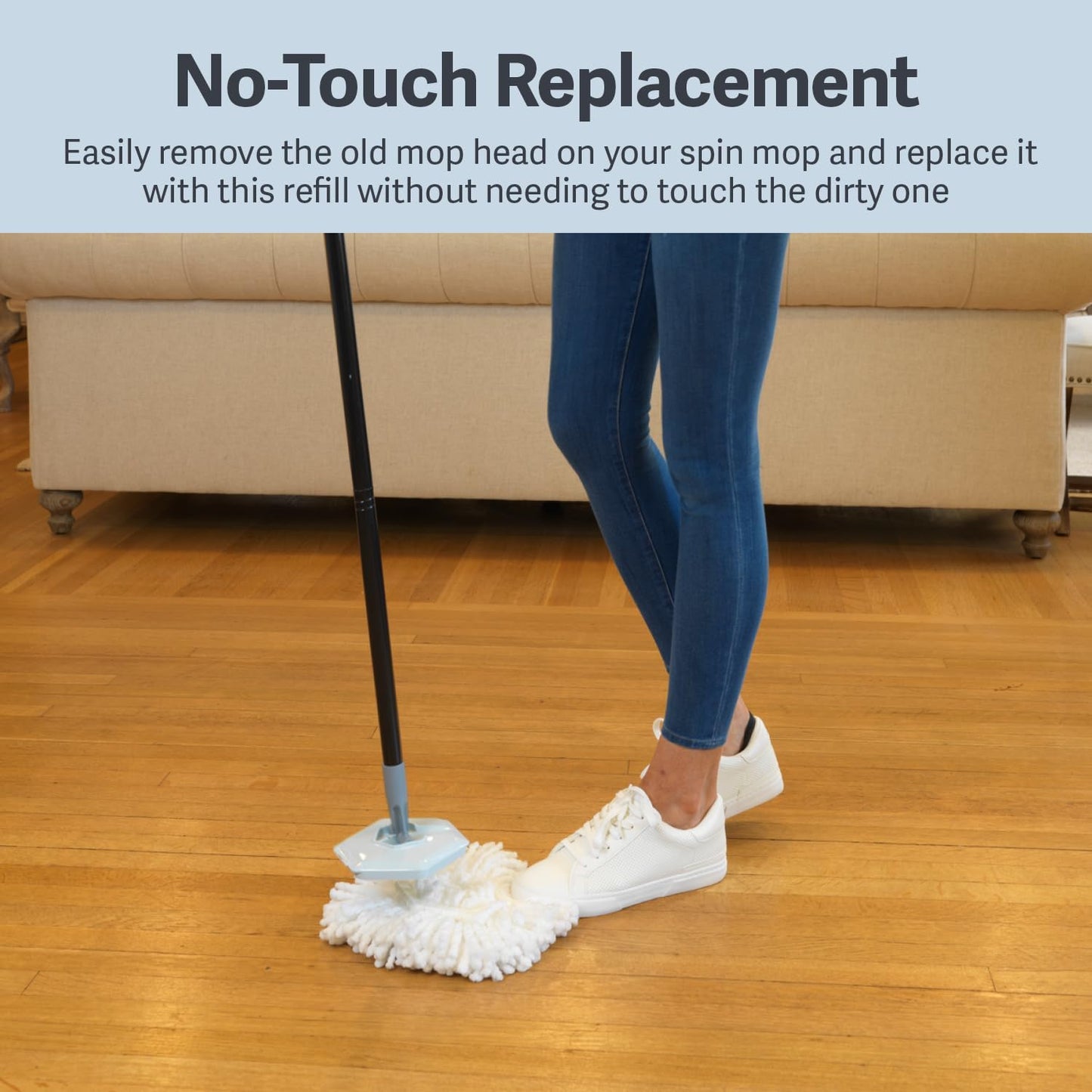 Casabella Spin Mop System with Extra Mop Head Refill - Two-Bucket Design with Splash Guard Built-in Measuring Cup and Scraper Tool with Easy Wring Pedal Spinner, 1.25-Gallon, Blue