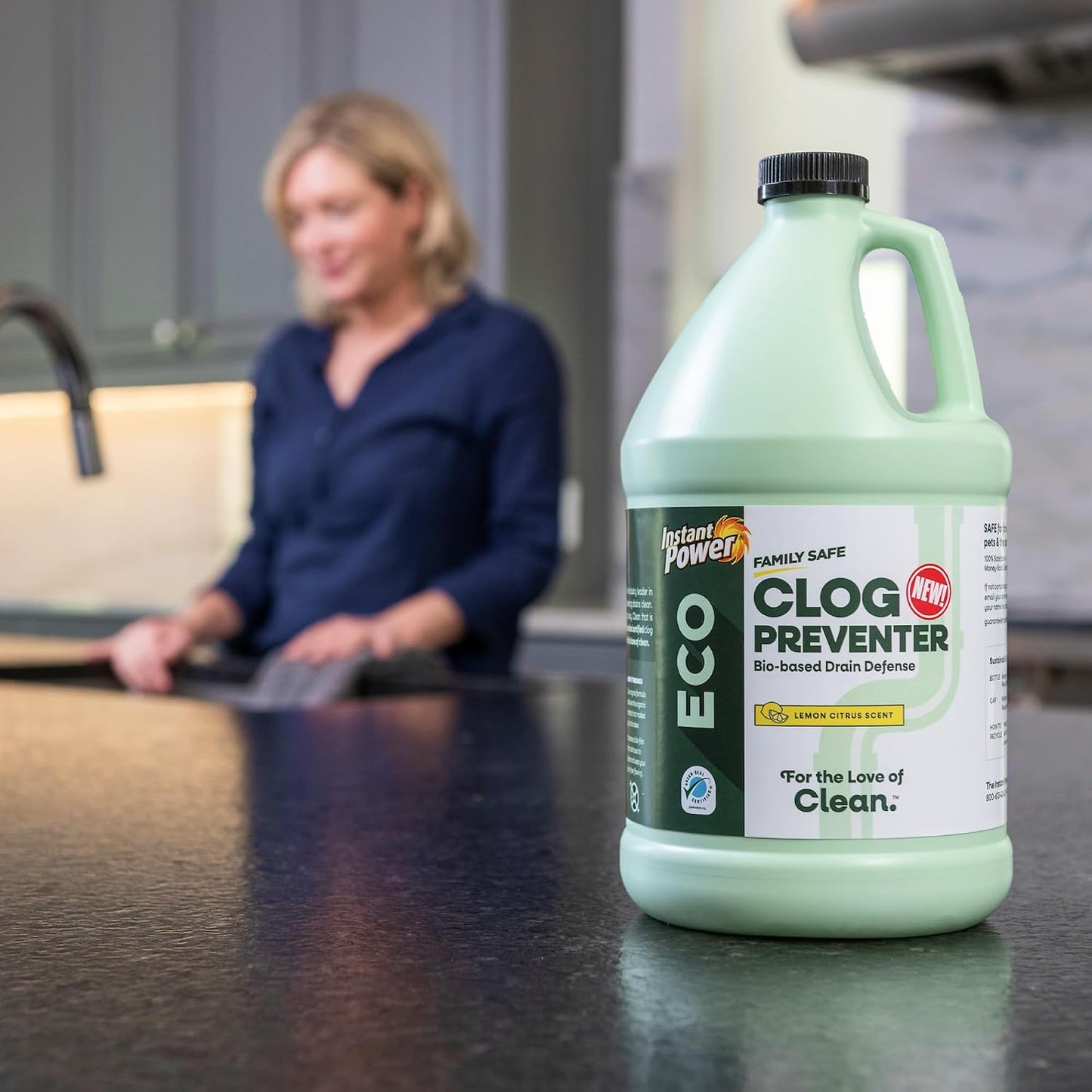 Instant Power Eco Clog Preventer - Enzyme Drain Cleaner Liquid and Deodorizer for Sink, Shower, Toilet, Garbage Disposal Cleaner, Bio-Based Drain Defense, Smell Remover and Odor Eliminator - 32 fl oz