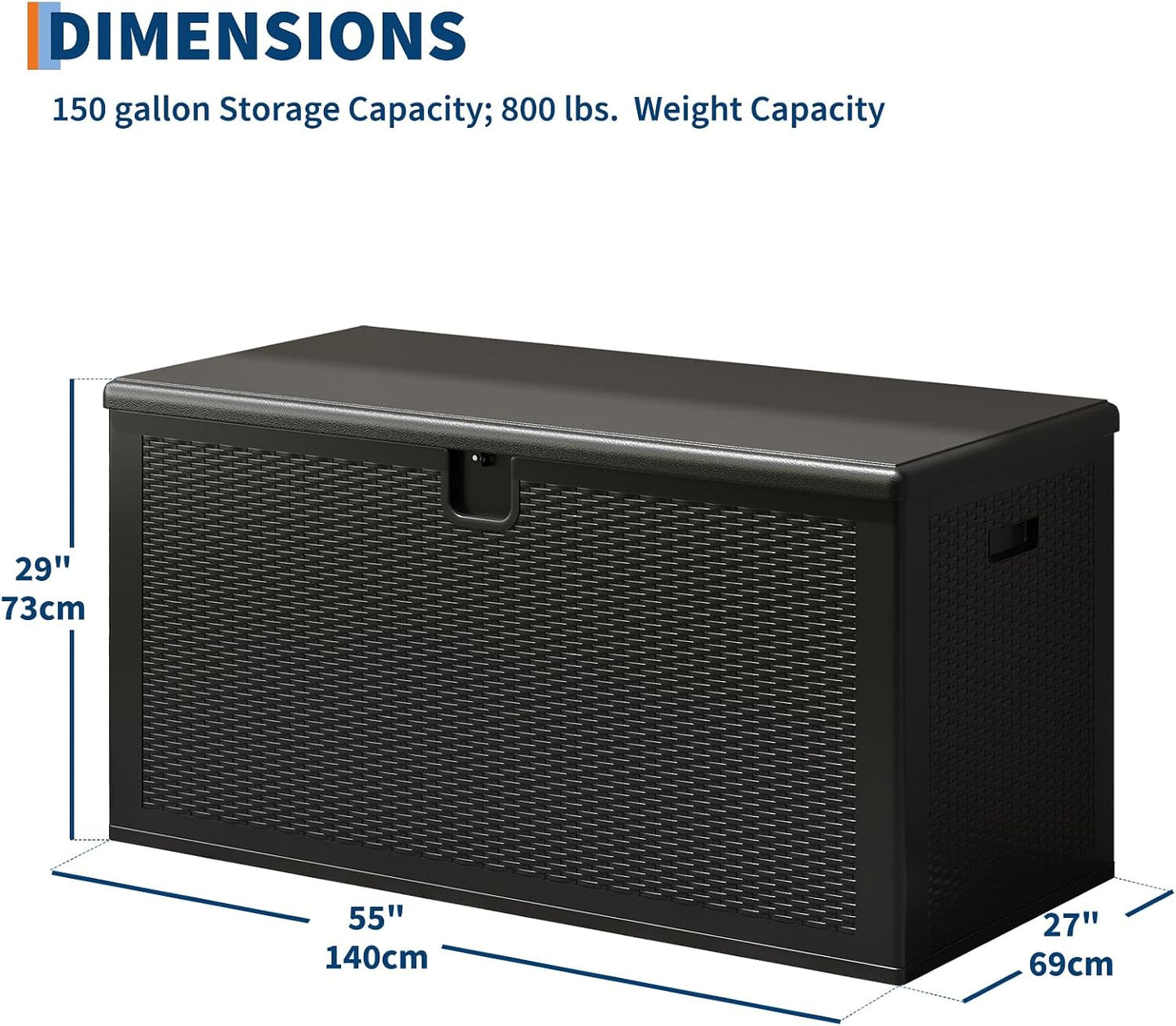 Large Resin Deck Box Waterproof, 150 gal, 800 LB Capacity Heavy Duty Outdoor Storage Box with Lockable Lid, Portable Outside Storage Container for Patio Garden Yard