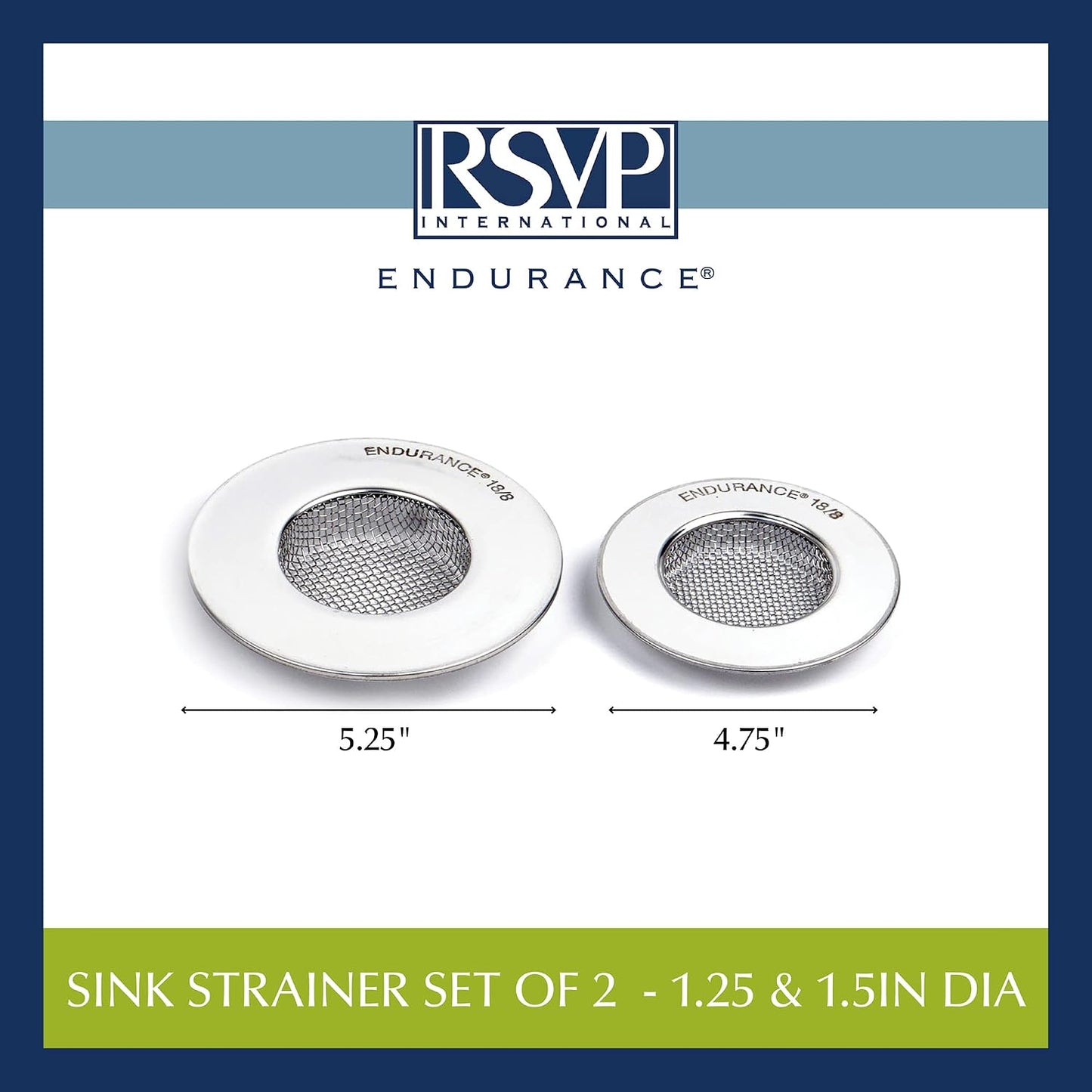 RSVP International Endurance® Stainless Steel Large Sink Strainer, 4.5" | Traps Food Scraps | Polished Finish with Precision Pierced Holes | Dishwasher Safe