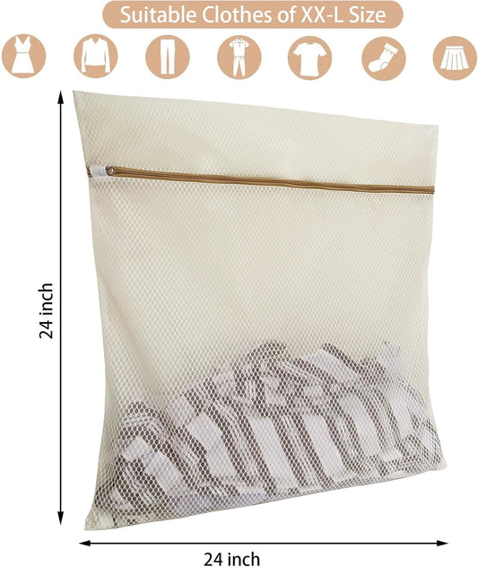 6 Pack Laundry Bag, Durable Honeycomb Mesh Laundry Bags Suitable for Delicate Clothes Washing (3 Large, 3 Medium) Beige