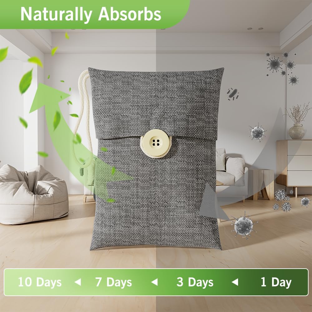 Charcoal bags Odor Absorber Activated Bamboo Charcoal Air Purifying Bag for Home Odor Eliminator Car Air Freshener for Closet Deodorizer Shoe Room Basement Litter Box Pet safe Bag 15Packs×100g