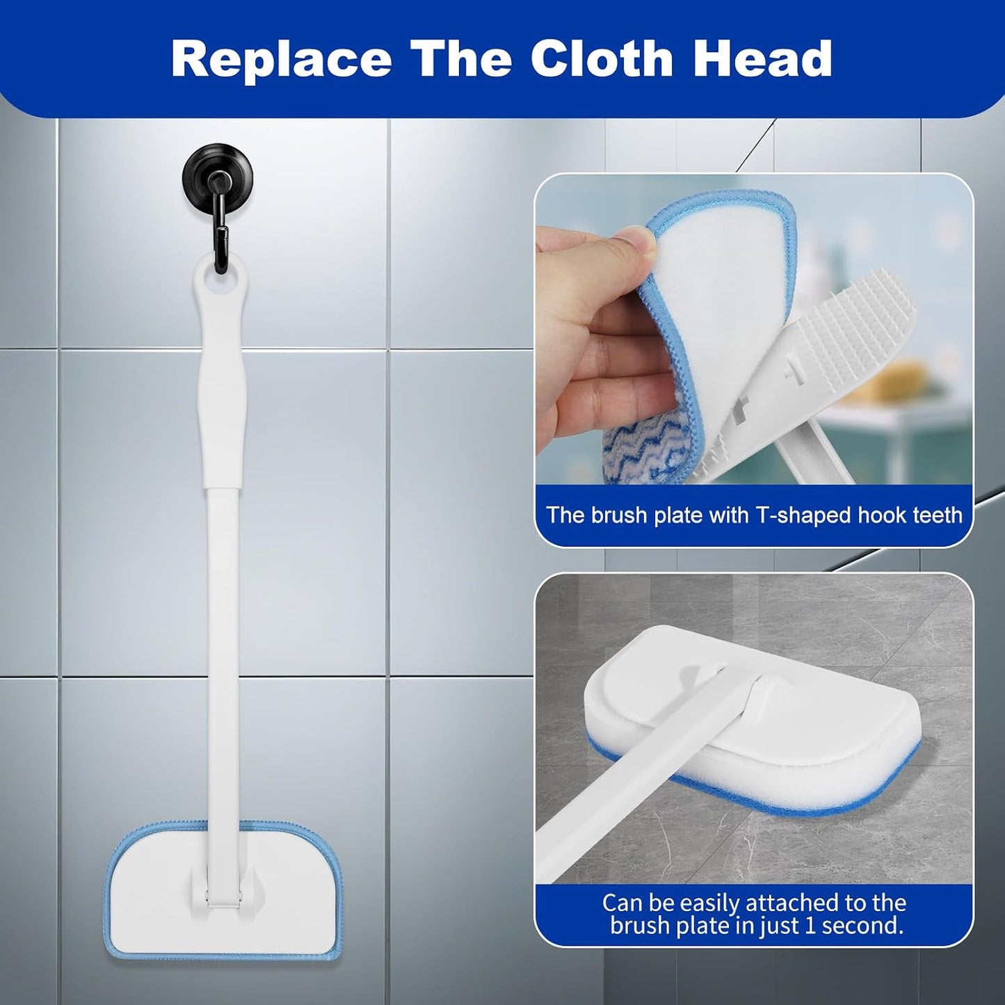 MOSEN Scrub Brush for Shower,4-in-1 Cleaning Brushes with 4 Different Function Cleaning Heads Brush for Shower Cleaning Bathroom Kitchen Car Tub Tile