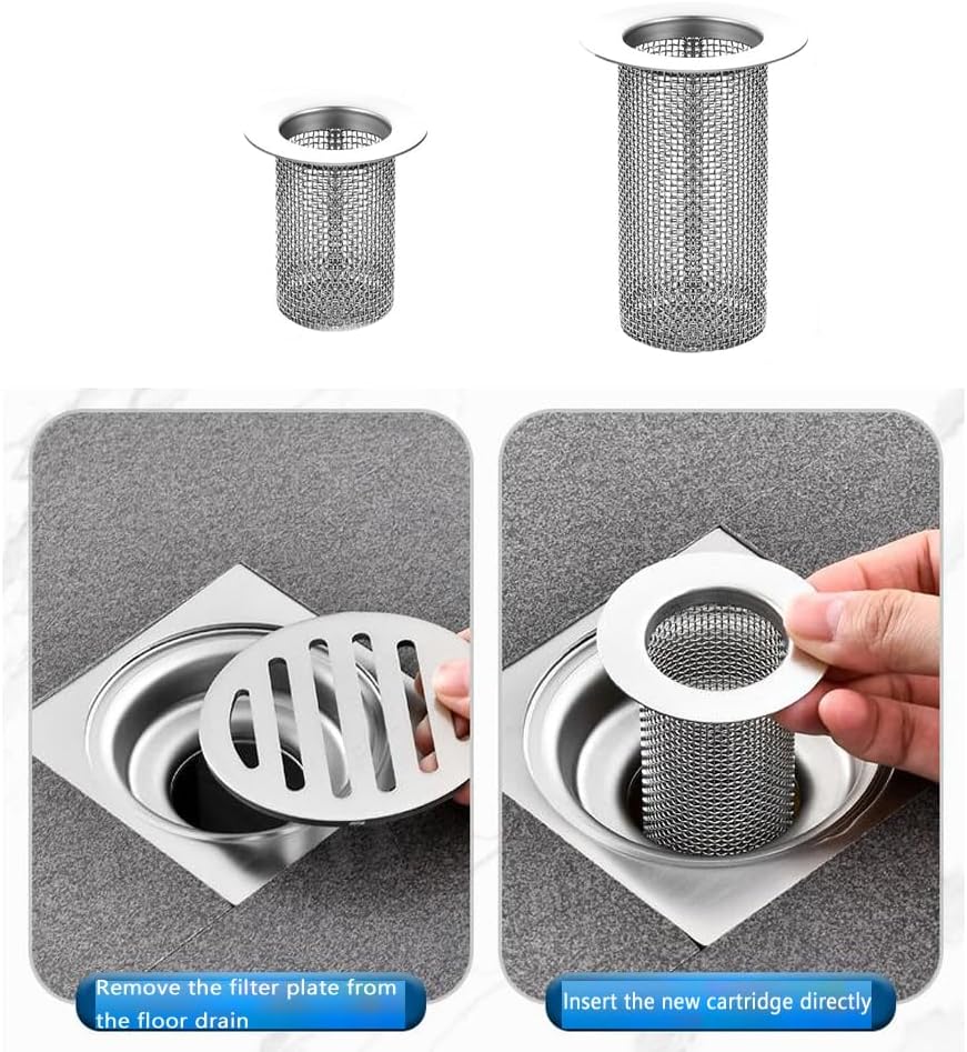 2 Pack Sink Drain Hair Catcher Shower Drain Strainer Stainless Steel Long Cylinder Tub Mesh Strainer Slop Basket Filter Trap for Bathroom Sink Utility Room Laundry Room RV Lavatory Bathtub