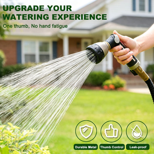 FANHAO Garden Hose Nozzle 100% Heavy Duty Metal, Water Hose Sprayer High Pressure with 8 Spray Patterns, Thumb Control, On Off Valve for Garden Watering, Car and Pet Washing