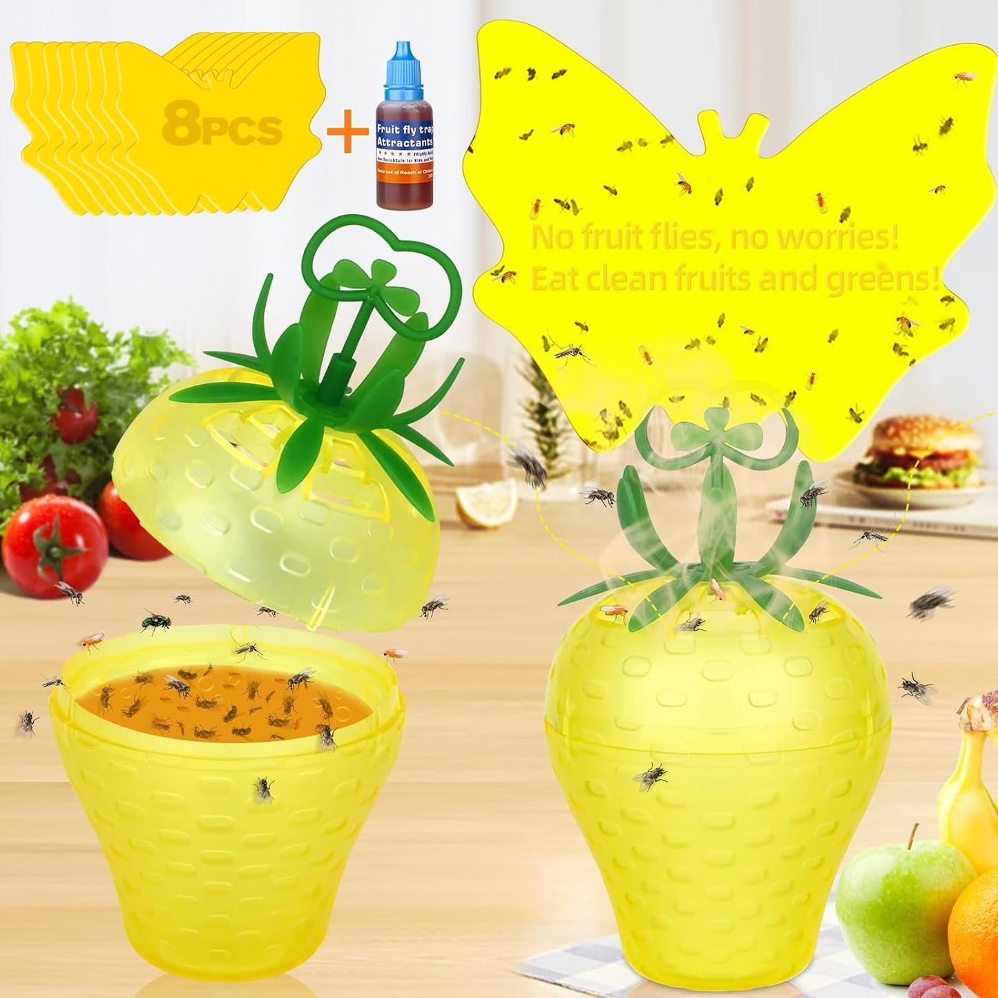 Fruit Fly Traps for Indoors, Gnat Killer Pet&People Safe, Effective Fruit Flies Catcher for Mosquitoes, Gnats, Moths, Durable Flying Insect Trap with Sticky for Home Plants Kitchen Garden