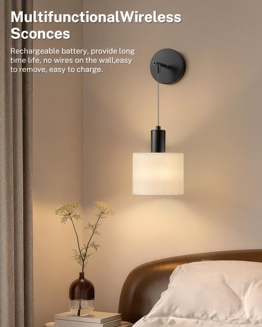 SAIMAND Battery Operated Wall Sconce Set of 2, Wireless Rechargeable Wall Lights with Remote Control, 9 Colors Dimmable LED Lamps, Modern Cordless Sconces for Bedroom Living Room Hallway(Gold)