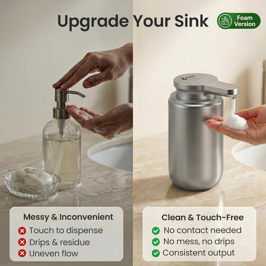 GentleJet WaveJet Automatic Foaming Soap Dispenser – Touchless Sensor, USB-C Rechargeable, 304 Stainless Steel, IPX5 Waterproof for Bathroom Kitchen Sink, 12 oz / 350 ml