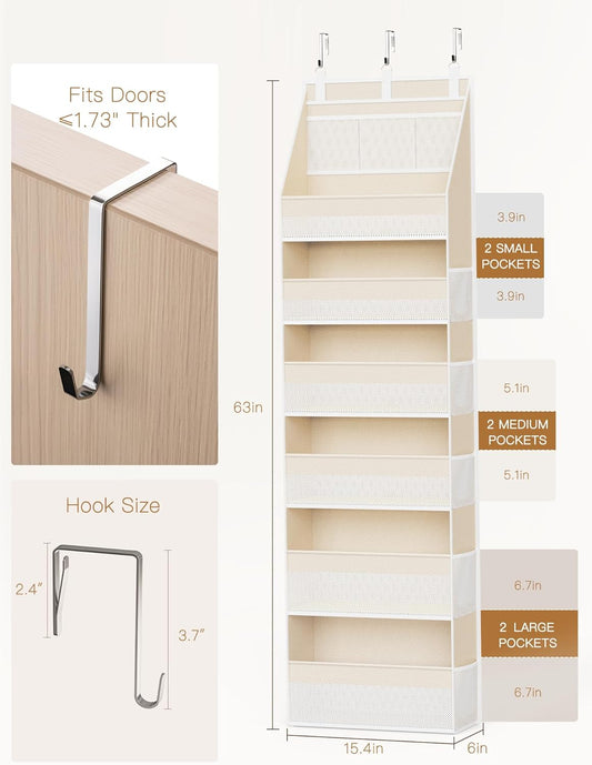 Criusia Over The Door Organizer, Heavy-Duty 6-Shelf Hanging Storage with 13 Mesh Pockets, 55lbs Capacity Behind The Door Storage for Nursery, Bathroom, Bedroom, and Dorm, Grey