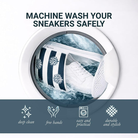 Shoe Washing Machine Bags (2-Pack) – Laundry Bag for Sneakers, Protect Shoes & Washer, Durable Thick Chenille, Reinforced Zipper, Includes Sneaker Brush – Bluehome