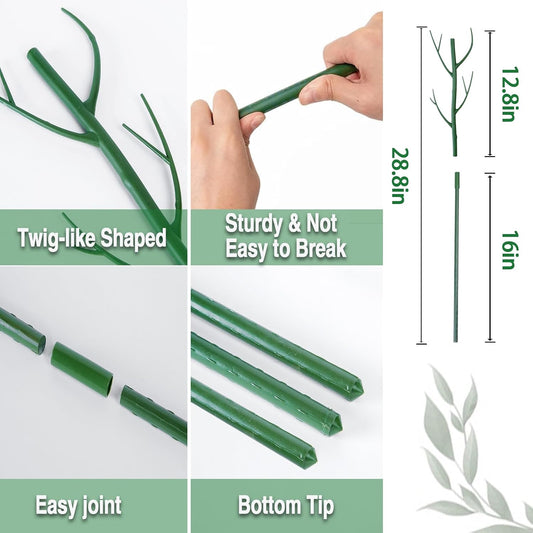 6-Pack Twig Plant Support Stakes Set with Blending Design, 28.8-Inch Towers for Indoor/Outdoor Plants