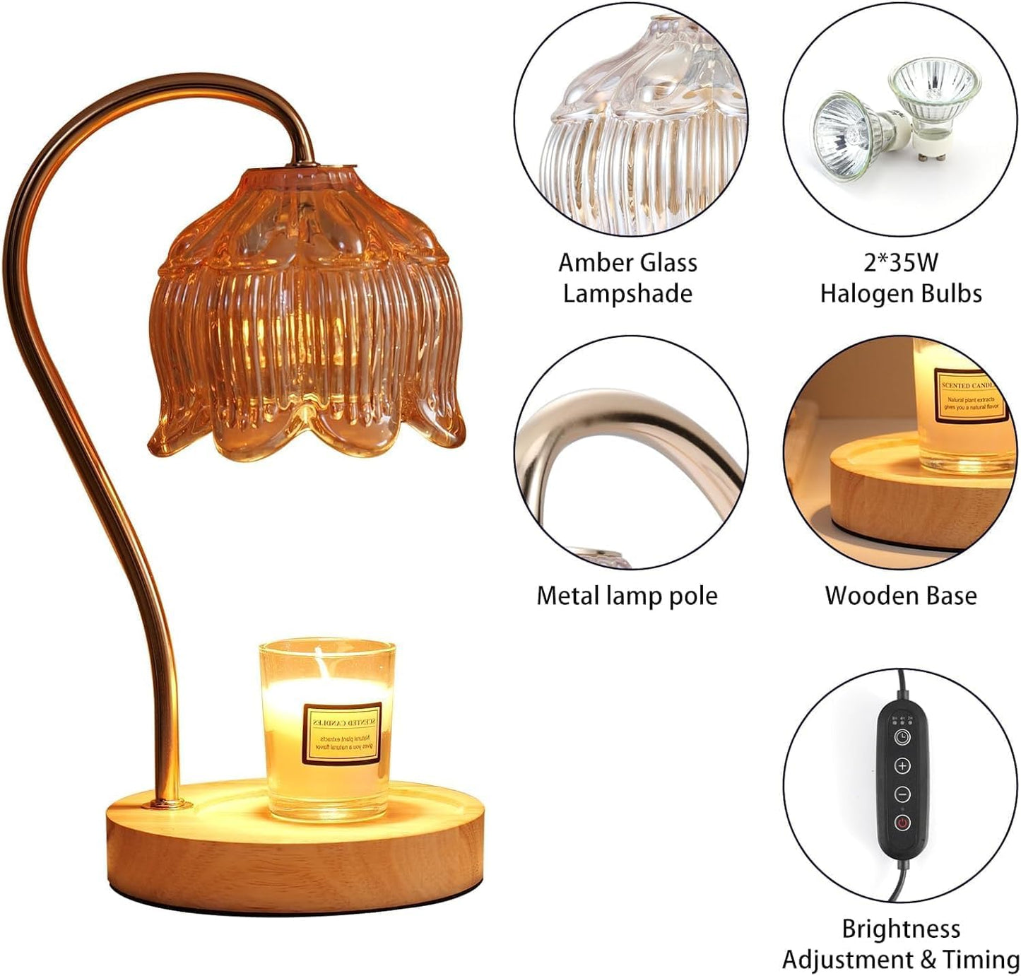 Fragrance Candle Warmer Lamp with 2 Bulbs Electric Candle Warmer with Timer & Dimmer for Home Decor