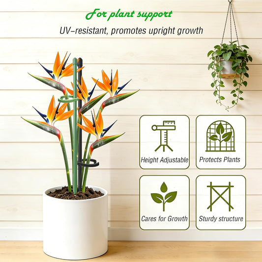 Plant Stakes for Indoor Plants, Height Adjustable Plant Stake with Clips, Durable Support Pole for Indoor Monstera, Orchid, Tomato & Potted Plants (13 Inches, 10 Green & 2 Black)