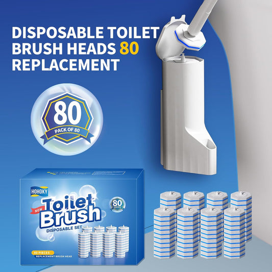 Hohoky Disposable Toilet Brush Cleaning System, Two Sets of Wands and 60p Refills Pads Replacement Heads, Wall Mounted Toliet Stick Wand Starter Kit Bathroom Maintenance, Toilet Bowl Cleaner Holder