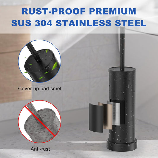 Brushed Nickel Toilet Brush and Holder Set, 304 Stainless Steel Toilet Brush for Bathroom, Heavy Duty Toilet Bowl Brush with Holder, Removable Inner Bowl and Splash Protection, Long Handle
