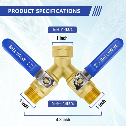 2 Way Hose Splitter, GHT3/4 Water Hose Splitter For Outdoor Spigot | for Yard Irrigation,Individual Shut Off Valves,Heavy Duty Brass ,Full Flow Port,Double Spigot,Swivel Joint