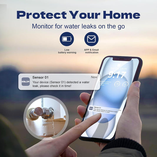 Baldr Smart Water Leak Detector Wireless Wi-Fi Water Sensor for Home with Real-time Email/APP Alerts, 100dB Local Alarm, Suitable for Kitchen, Basement, 3 Sensors