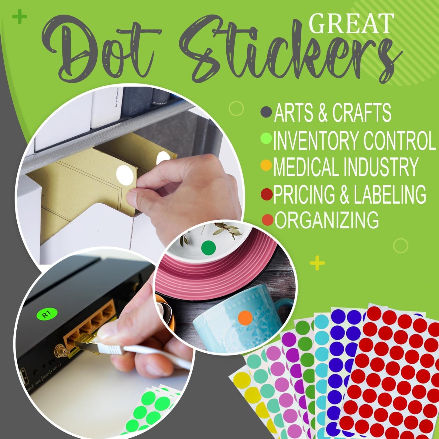 Royal Green Dot Sticker 11/16" Inch (17mm) Colored Labels in Purple - 2400 Pack - Colors B