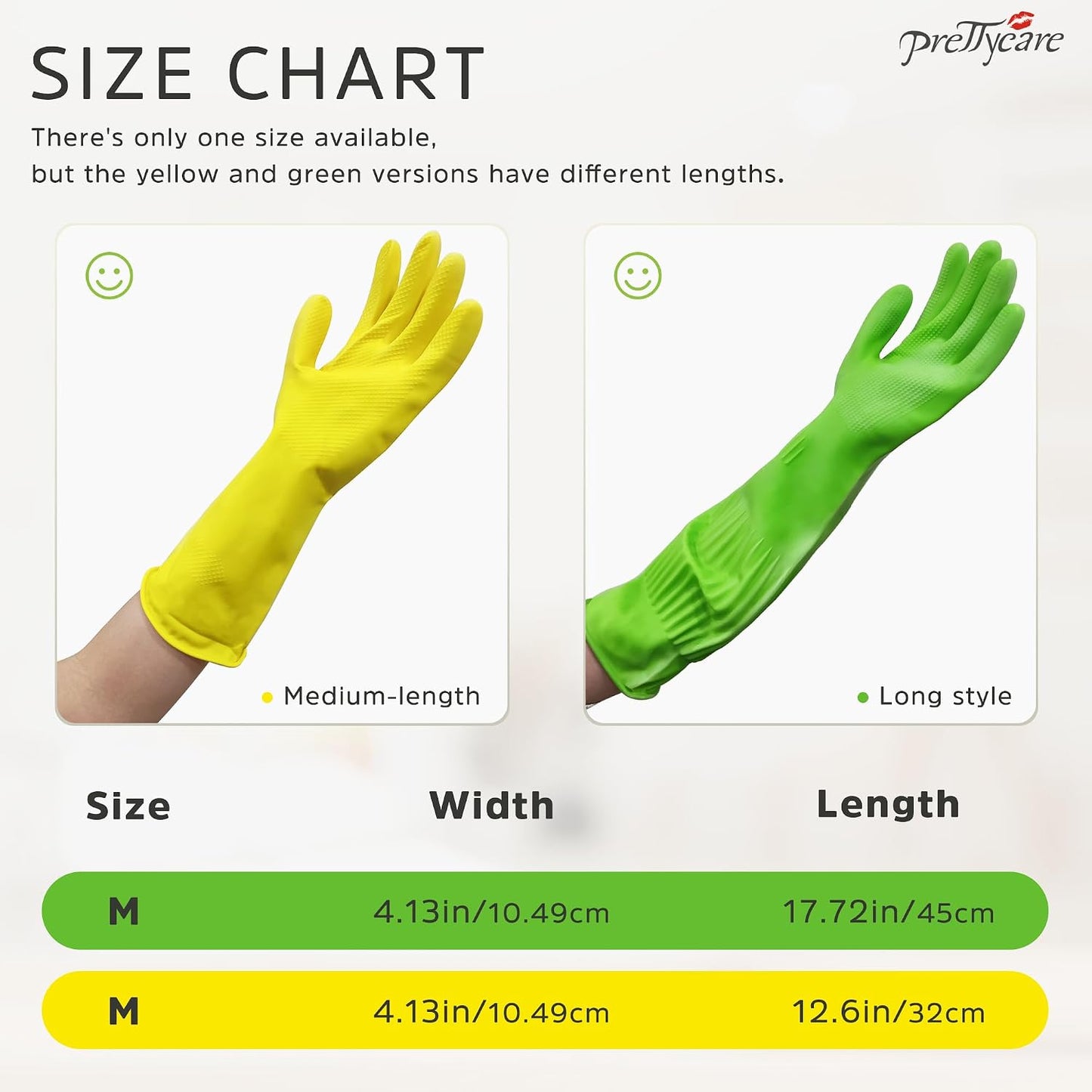 PrettyCare 2 Pairs Rubber Cleaning Gloves long & short for Household - Reusable Dishwashing Gloves for Kitchen, Flexible Long-lasting