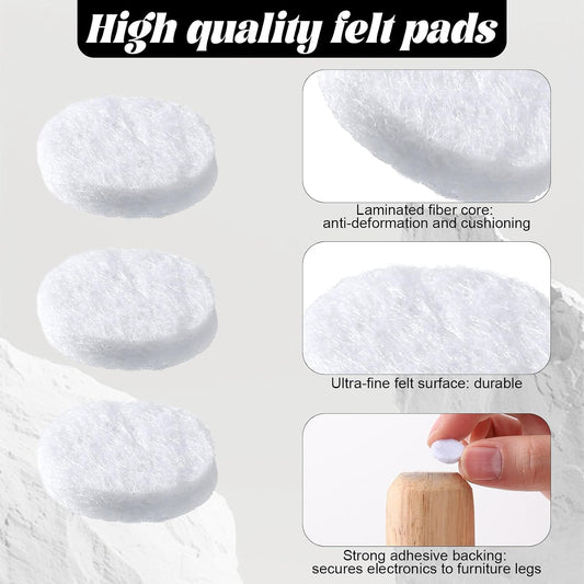 144Pcs 1/2 Inch Felt Pads for Cabinet Doors White Coaster Pads for Bottom Felts Furniture Pad for Chair Legs Felt Bumper Floor Protectors Door Adhesive Felts Feet for Hardwood Floors, Round