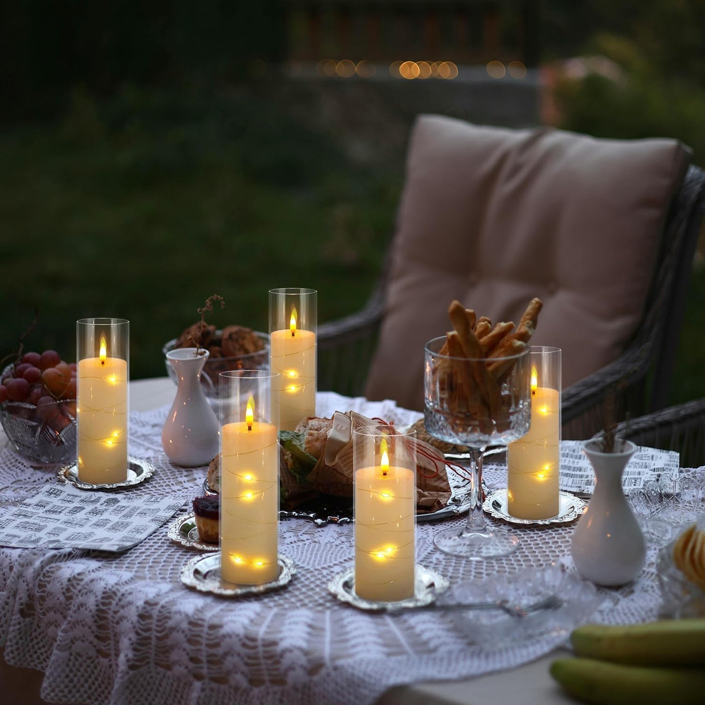 YOROXRG Set of 24 Waterproof Outdoor Flameless Candles, LED Candles with 4 Remote and Timer,(H 4" 5" 6" x D 2.2"),for Christmas,Halloween,Wedding,Festival