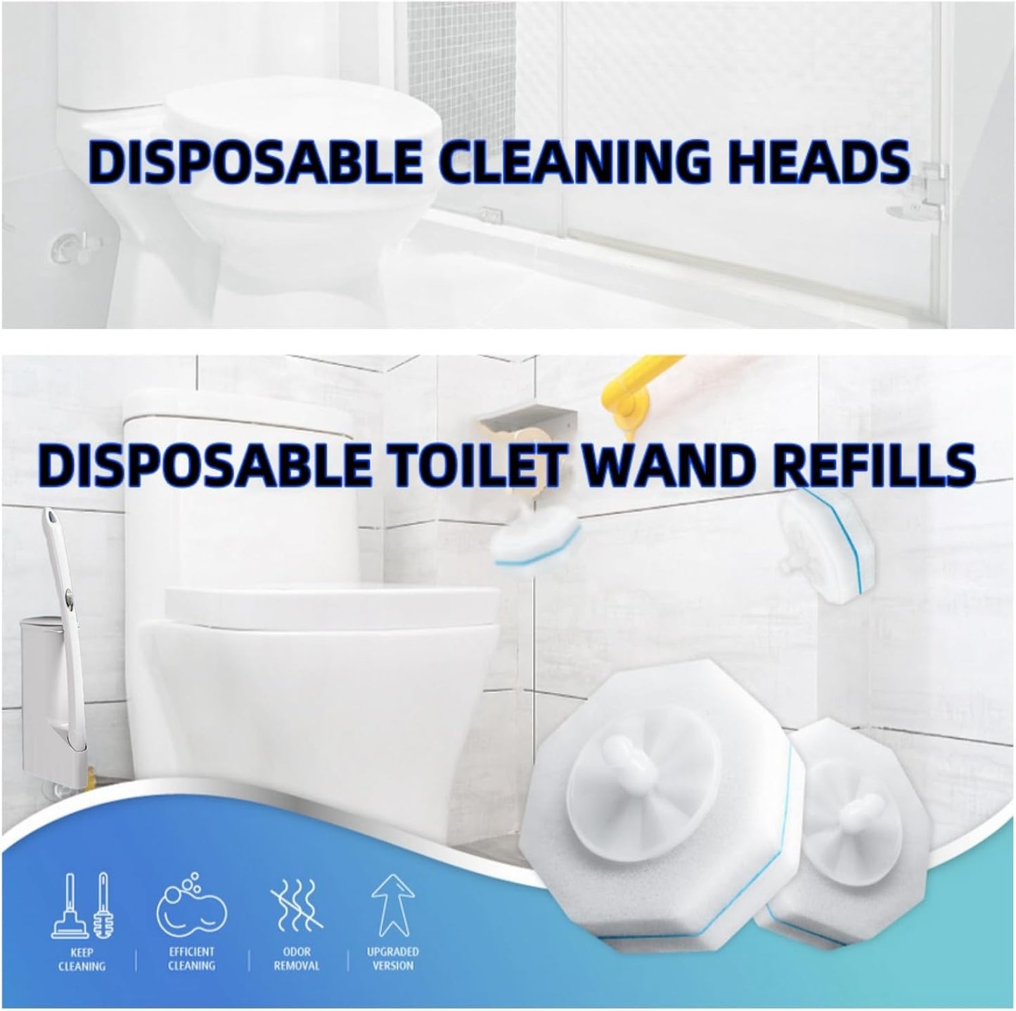 50 Count Disposable Toilet Wand Refills 3-Layer Brush Heads, Strong Adhesion, Multi-Surface Cleaning Pads Compatible with Clorox for Toilet, Bathtub & Sink