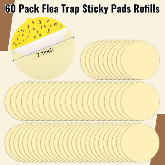 60 Pack Flea Trap Refills 7.1" Sticky Pads Fit Most Flea Traps | Flea Trap Sticky Pads Refills, Fit Most 7.1" Traps, for Inside Home Strong Adhesive, 7.1" Round Disc, Odorless Glue