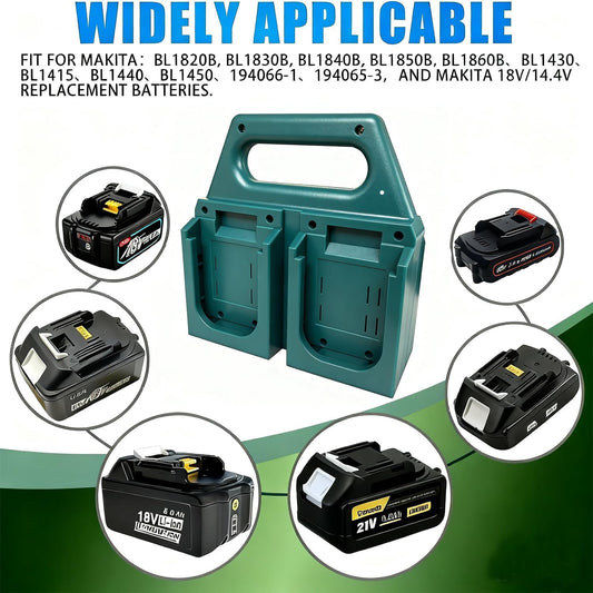 6-Slot Battery Carrying Holder for Makita 18V & 14.4V, Batteries Tool Case Storage Organizer Rack for Makita, Portable and Rugged Battery Caddy with Handle for Jobsite and Mount Bag Use