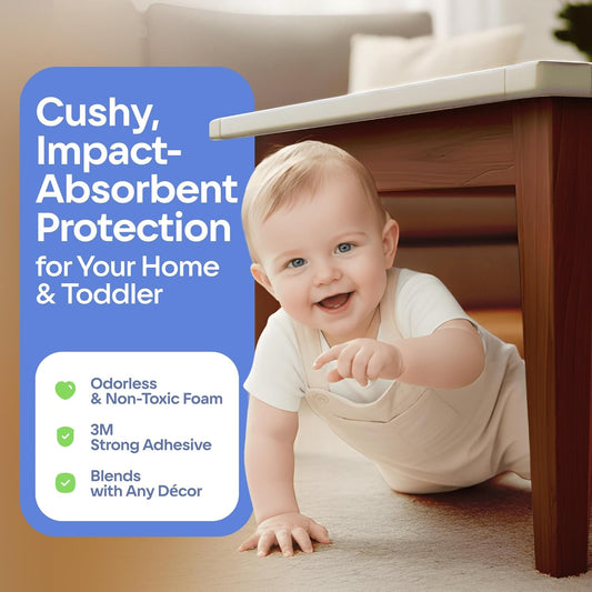 Baby Proof Corners and Edges with Furniture Corner & Edge Safety Bumpers, Impact-Absorbent 18ft Bumper & 8 Foam Corner Protectors, Cushy, Thick, Odorless Table Edge Protectors for Baby, Child | Black