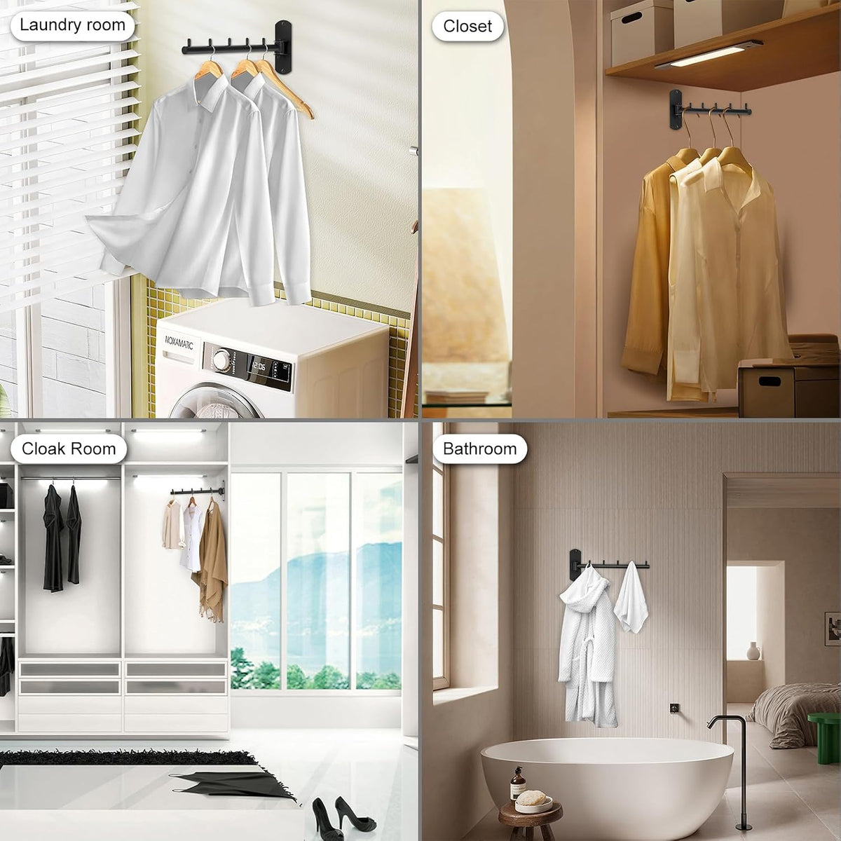 Sumnacon Clothes Rack,2Pcs Stainless Steel Clothes Hanger,Wall Mounted Clothes Rack,Wall Mounted Drying Rack with Swing Arm,Wall Clothes Hanger for Bathroom Laundry Room Closet,Black