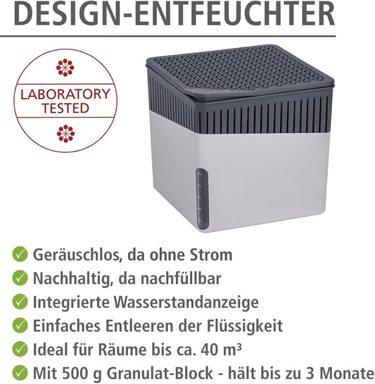 WENKO Portable Dehumidifier Cube Design, Compact and Rechargeable Dehumidifier for Bathroom, Closet, Bedroom, Garage, Covers up to 2800 Cubic Feet, 2.2lbs, Beige, 6.18 x 6.5 x 6.5