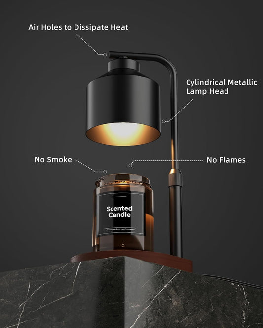 Candle Warmer Lamp with Timer & Dimmer for Yankee Candles, Adjustable Height Candle Warmer for Jar Candles, Wax Melt Lamp for Home Decor & Gifts, Black, 2 Bulbs