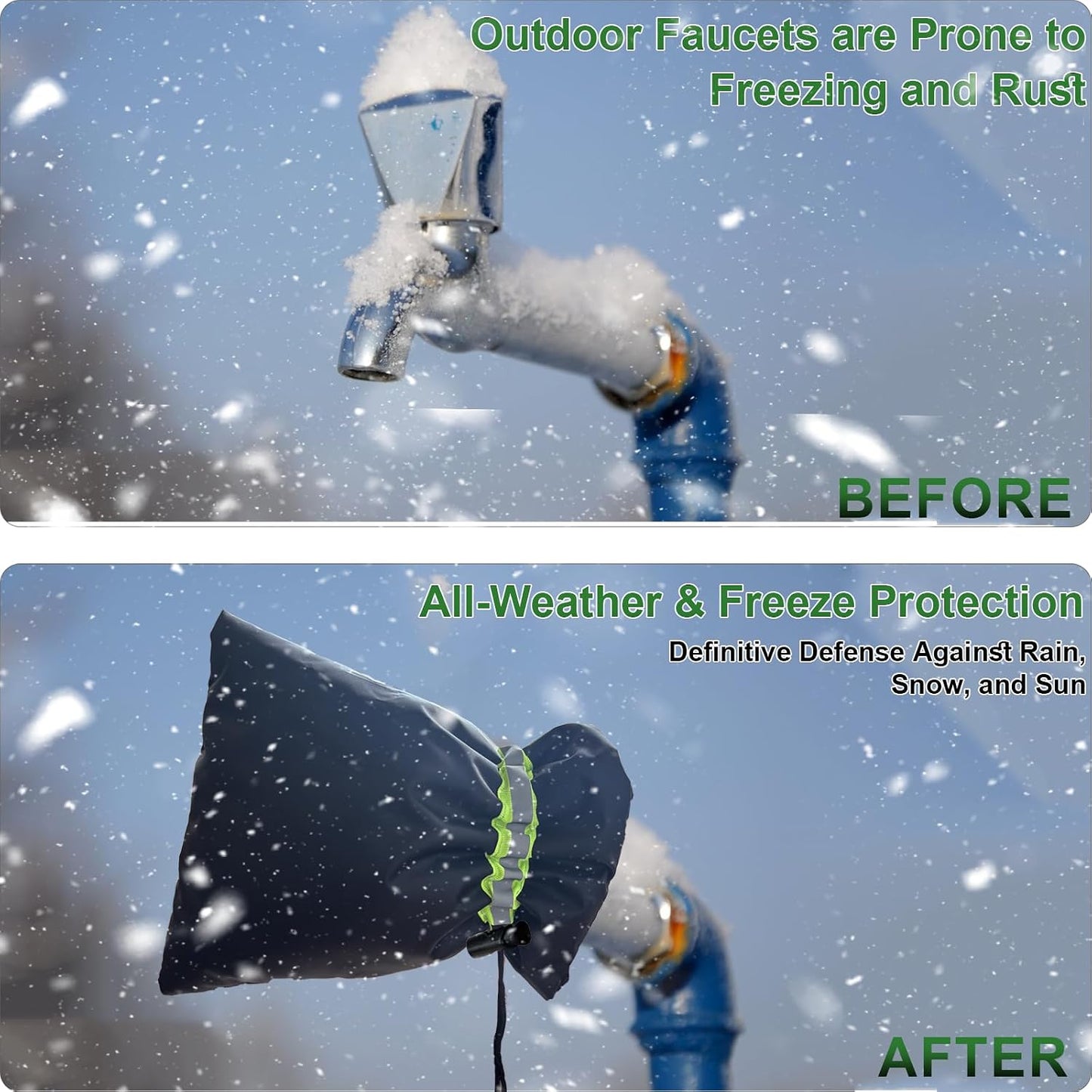 Outdoor Faucet Covers for Winter - Thicker Freeze Protection Spigot Cover | Upgrade 420D Waterproof Oxford, Reflective Stripes & Drawstring (4Packs, 8.3" H x 6.7" W)