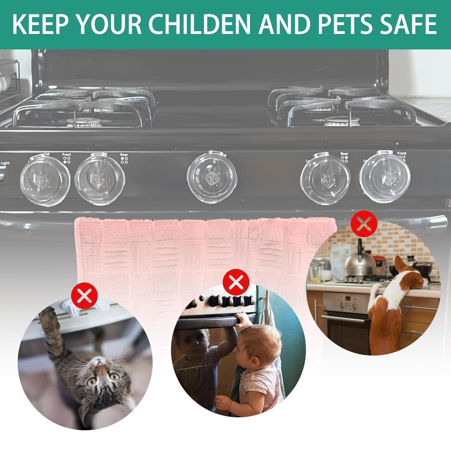 6pcs Gas Stove Knob Locks, Oven Knob Covers for Child Safety, Adhesive Gas Stove Knob Covers, Gas Stove Child Safety Knob Locks Childproof Baby Proofing Oven Safety Lock No Tools Need (Transparent)