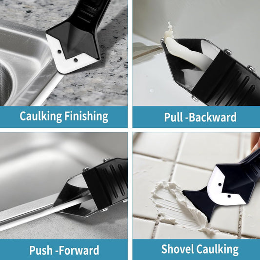 Silicone Caulking Tool Kit,Glass Glue Angle Scraper,Floor Glue Scraper, Caulk Remover Tool, Stainless Steelhead Caulk Remover and Sealant Scraper, Caulk Remover for Kitchen,Bathroom,Window,Joint,