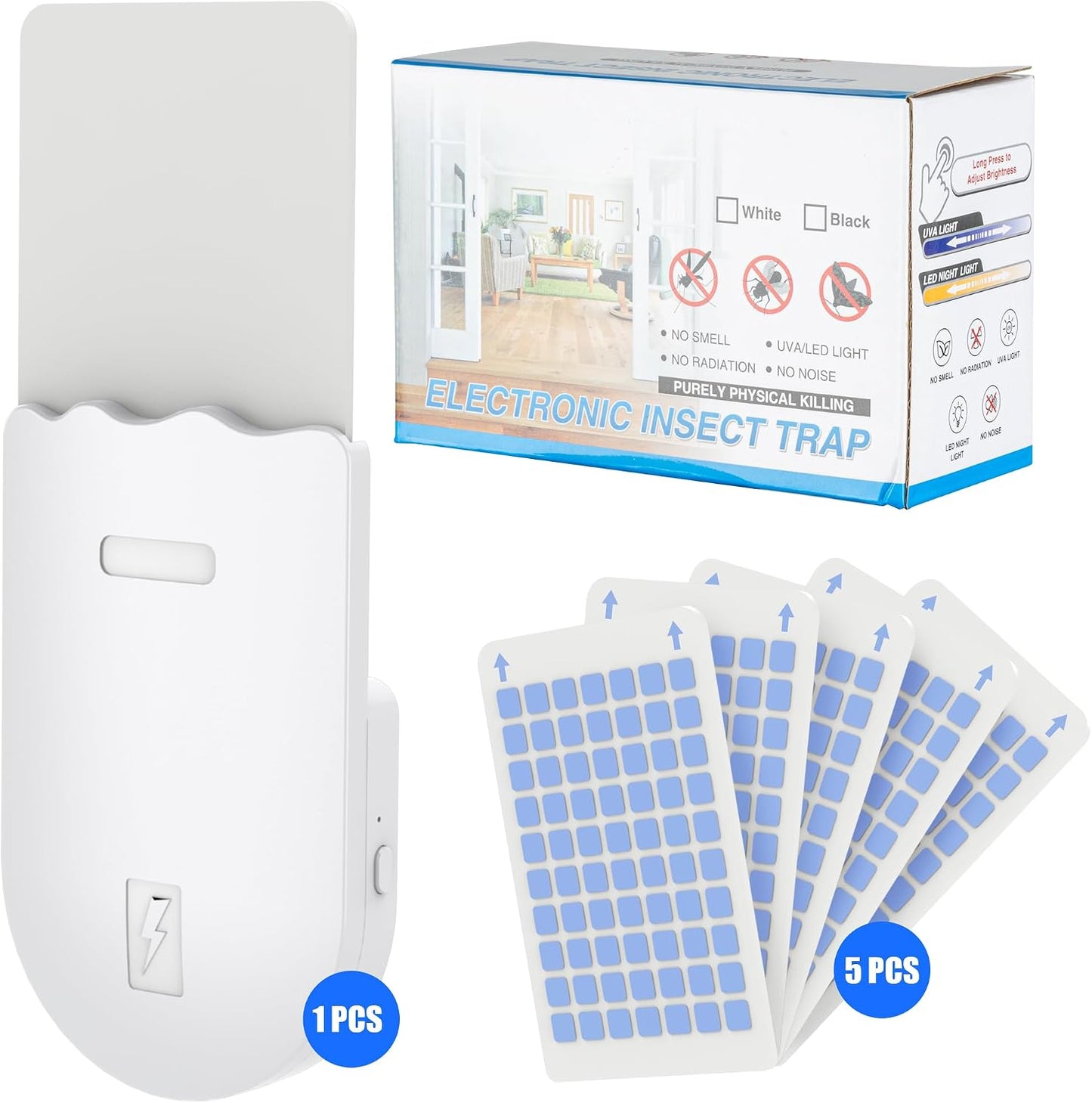 Indoor UV Fly Trap - Silent Gnat & Fruit Fly Catcher with Night Light, 400 sq.ft Coverage