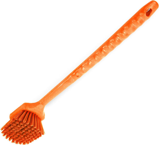 SPARTA 20" Floater Scrub Brush with Long Handle, Oil-Resistant Polyester Bristles, Multiple Trim Angles, Foam-Injected Polymer Block, Commercial Cleaning Tool, Orange
