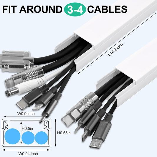 Rindion Cord Hider, 85.2in TV Cable Hider, Cord Covers for Wires on Wall, Self-Adhesive Wire Hider for TV on Wall Cable Management, 6 x L14.2 x W0.94x H0.55in - White