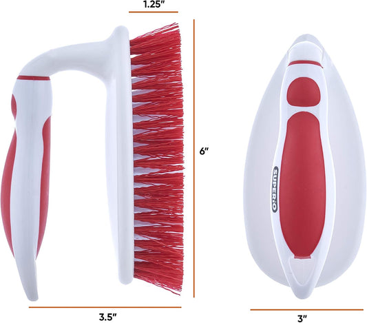 Superio Cleaning Scrub Brush with Stiff Bristles and Comfort Grip Handle,Red 2 Pack Heavy-Duty Household Utility Scrubber for Kitchen, Bathroom, Shower, Sink, Toilet