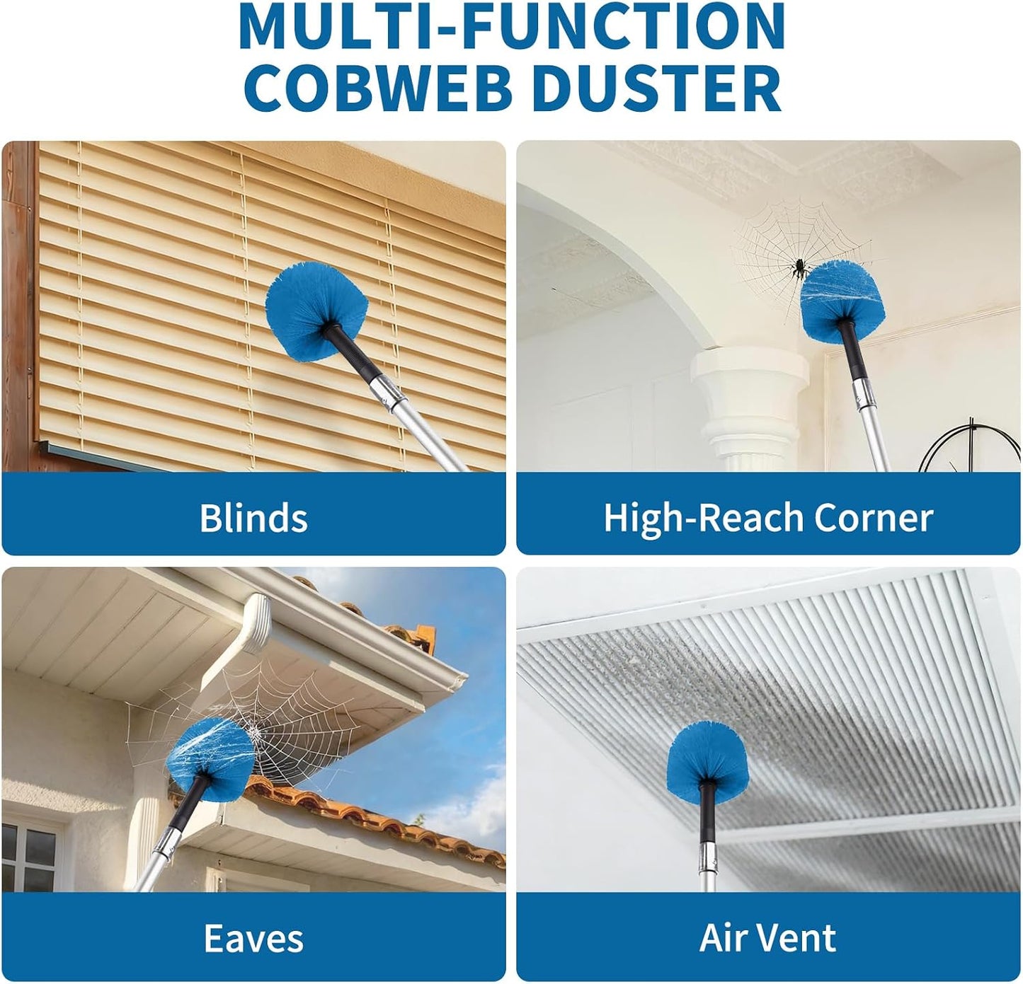 Cobweb Duster with Extension Pole, Dense Soft Bristles & Efficient Dust Removal, High Reach Cleaning 5-20FT Adjustable to 26FT, Indoor Outdoor for Ceilings/Corners/Fans