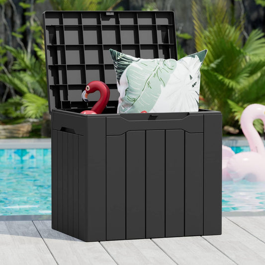 Greesum Outdoor Storage Box 31 Gallon Storage Box with Lid for Patio Furniture, Garden Tools, Pool Supplies, Waterproof and UV Resistant, Lockable, Dark Black