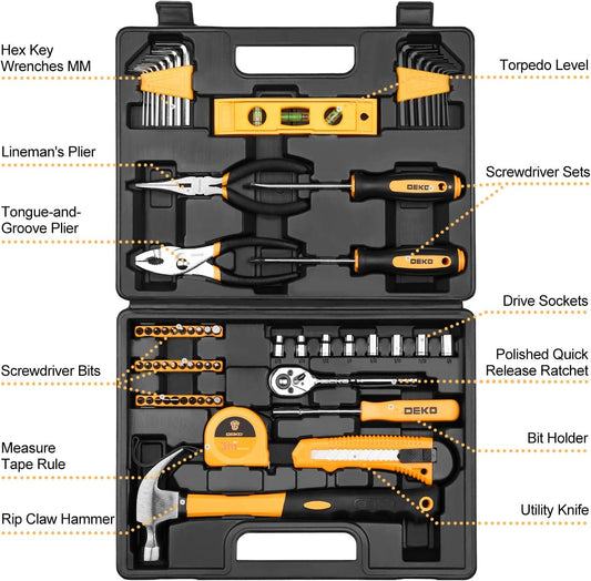 DEKOPRO 65 Pieces Tool Set General Household Hand Tool Kit with Storage Case Plastic ToolBox