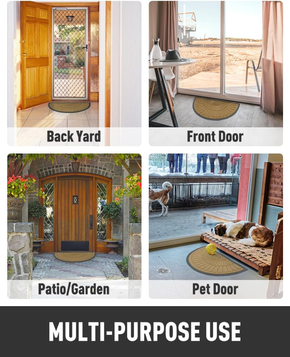 tchdio Door Mat Outdoor Indoor Entrance Doormat-Semicircular Durable Rubber Non Slip Front Door Mat for Outside Inside Entry Entryway Dirt Trapper WelcomeMat for Muddy Paws and Shoes-Black 17”x30”