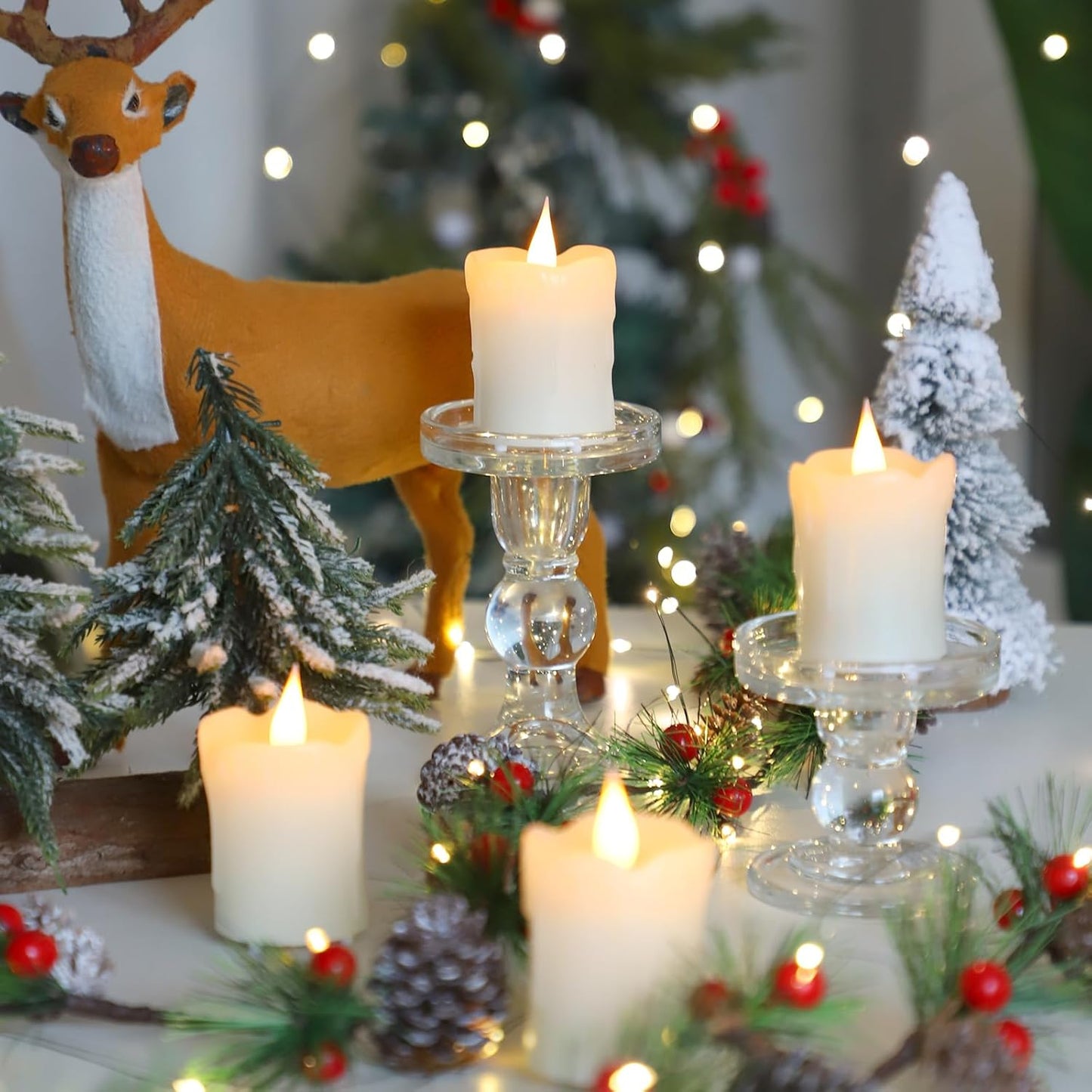 Lezonic Rechargeable Flickering Flameless Candles Battery Operated with Remote and Timer, Pack of 3(D 3'' X H 4''5''6'') Long Lasting Ivory White Real Wax LED USB Pillar Candles
