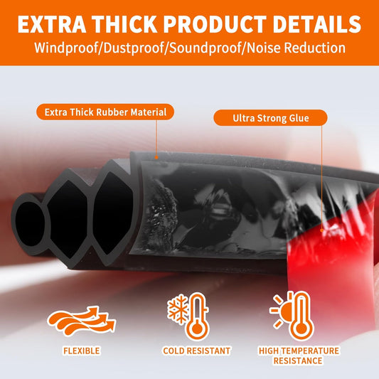 40 Feet Self-Adhesive Rubber Weather Stripping Fits Big Gaps, Extra Thick Rubber Door Weather Stripping Door Seal Strip for Door Frame Door Insulation Strip Waterproof(White)