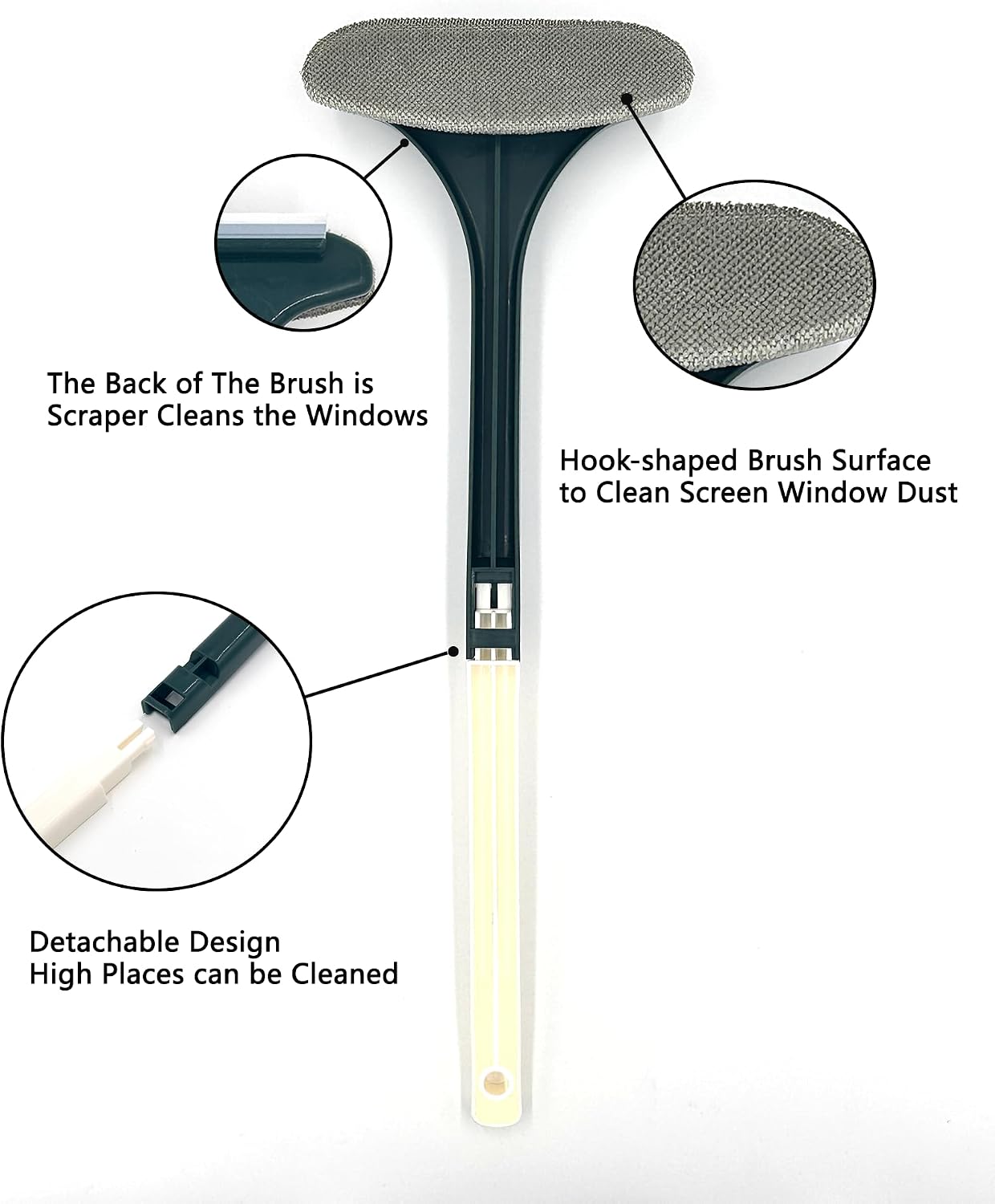 2 in 1 Window Screen Cleaning Brush, Double Sided Wet & Dry Dual Use,Extendable Handle Multifunctional Brush, Pet Hair Remover for Furniture&Carpet(Green White)
