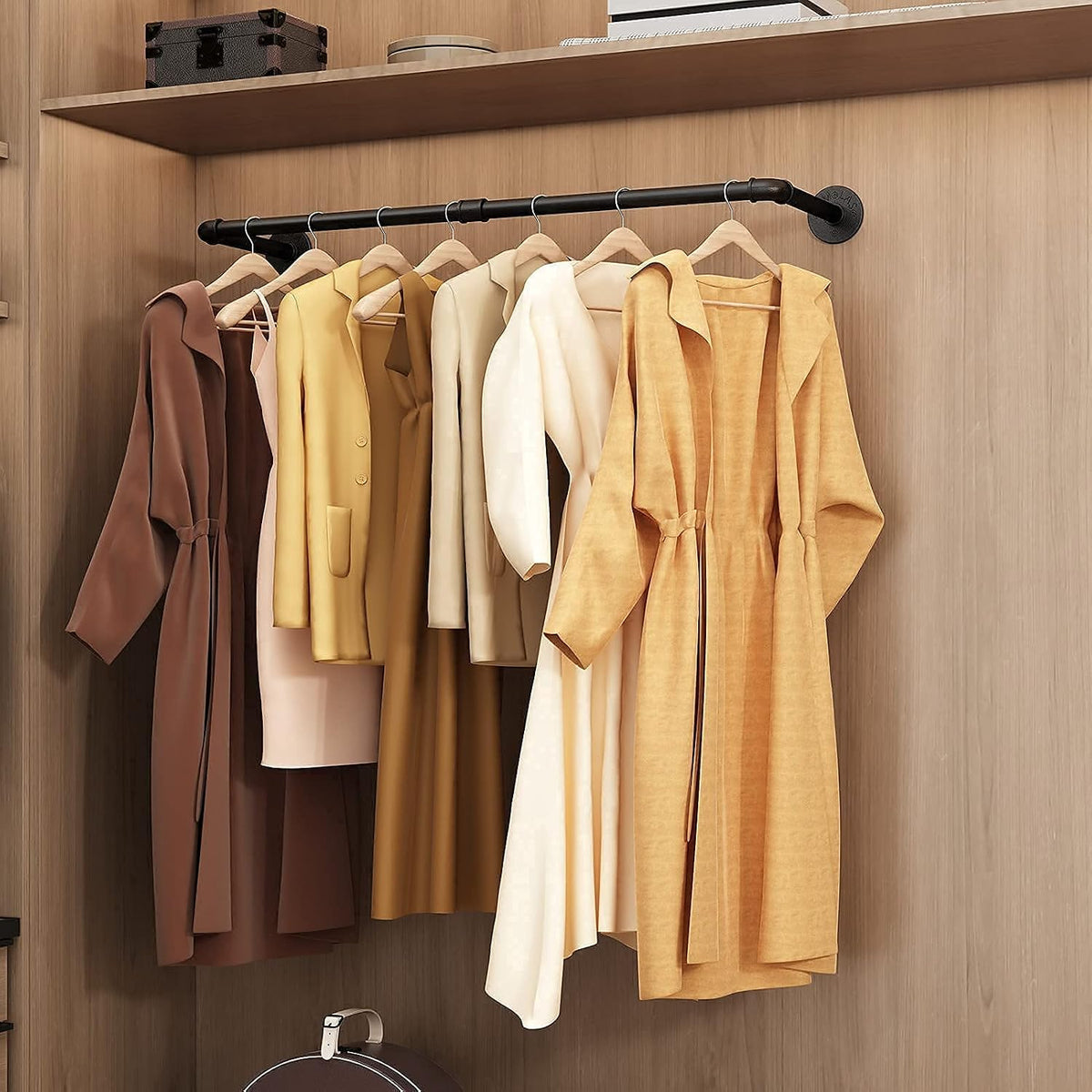 Wall Mounted Clothes Rack 38.4in, Industrial Pipe Wall Mount Clothing Rack, Heavy Duty Iron Garment Racks, Space Saver Multi-purpose Hanging Rod for Laundry Room, Closet Storage, 1 Pack