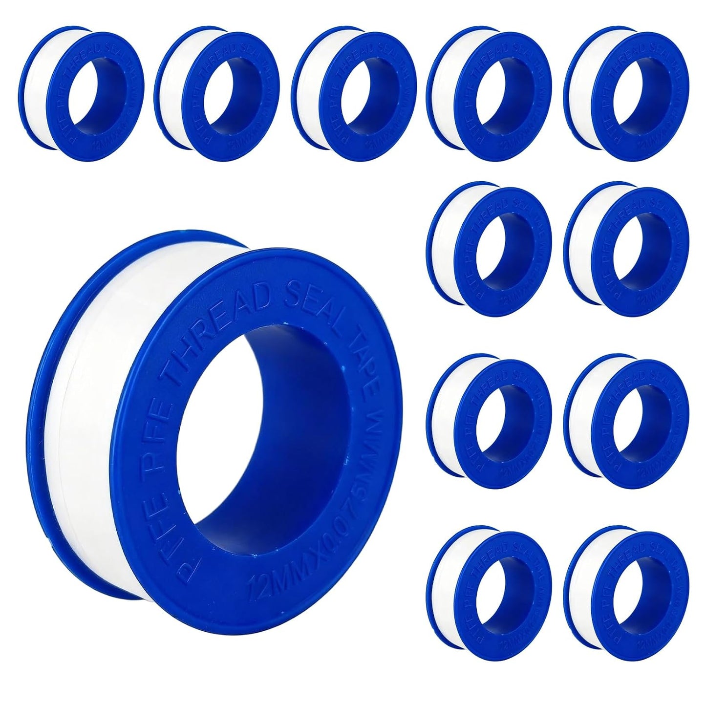 12 Pack PTFE Plumbers Tape Professional Thread Seal Tape for Pipe Sealing, Teflon Tape for Plumbing Leak Prevention, Suitable for Home, Office, and Industrial Use (1/2" x 393")