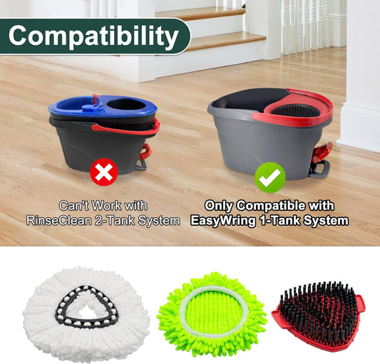 Mop Head Replacement for O Cedar, Spin Mop Replacement Head for Ocedar Easywring 1 Tank System, Mop Heads Includeds 4 Mop Replacement Heads , 1 Spin Scrub Brush & 1 Base